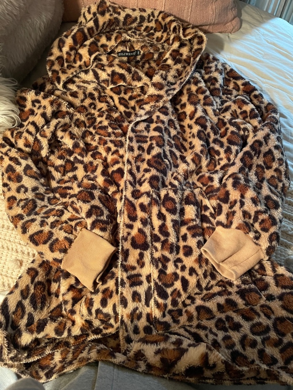Faux Fur Leopard Teddy Jacket in Brown/Tan by